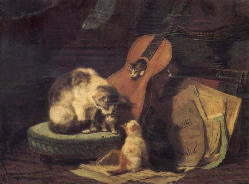 Henriette Ronner Cat,book and fiddle